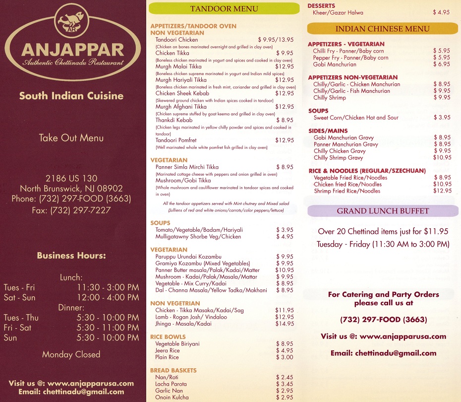 NJ Indian Restaurant Anjappar Indian Cuisine