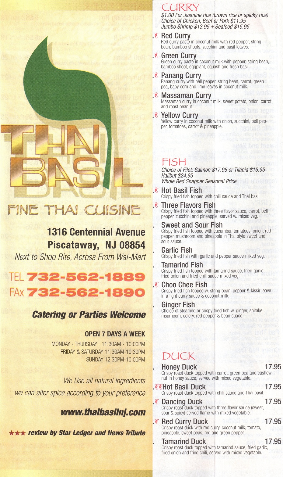 Thai Basil NJ - Menu